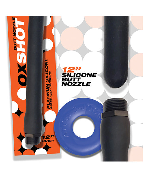 Oxballs Oxshot Boquilla anal de silicona de 30,5 cm con anillo para el pene flexible - Negro/Azul