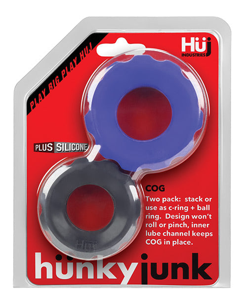 Lot de 2 anneaux à godet Hunky Junk Cog Ring, taille 2 - Cobalt et goudron