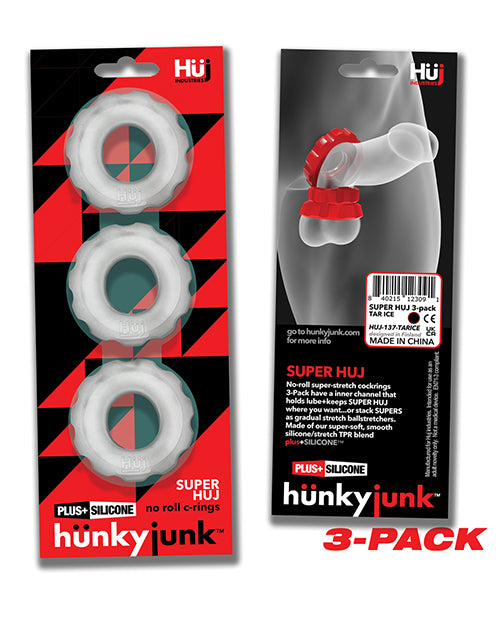 Hunky Junk Super Huj Lot de 3 anneaux péniens - Glace Claire