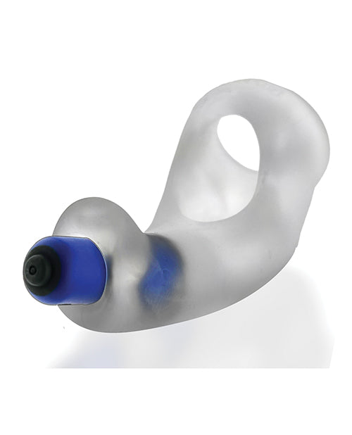 Godemichet Hunky Junk Buzzfuck Sling avec Taint Vibe - Glace transparente