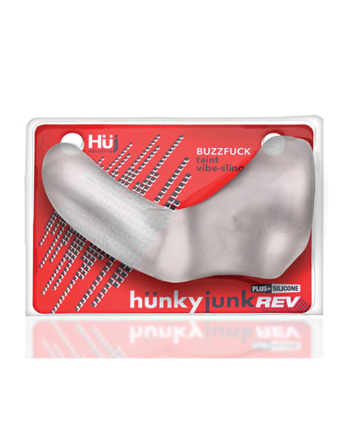 Godemichet Hunky Junk Buzzfuck Sling avec Taint Vibe - Glace transparente