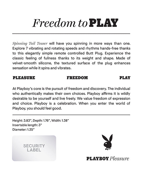 Playboy : Plug anal Playboy Pleasure Spinning Tail Teaser - Salut