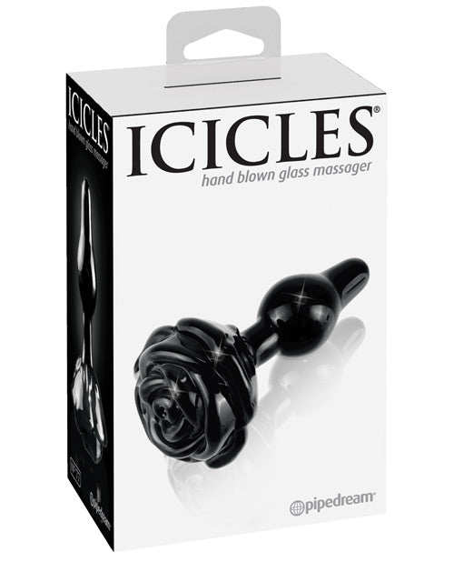 Icicles No. 77 Glass Rose Butt Plug - Black