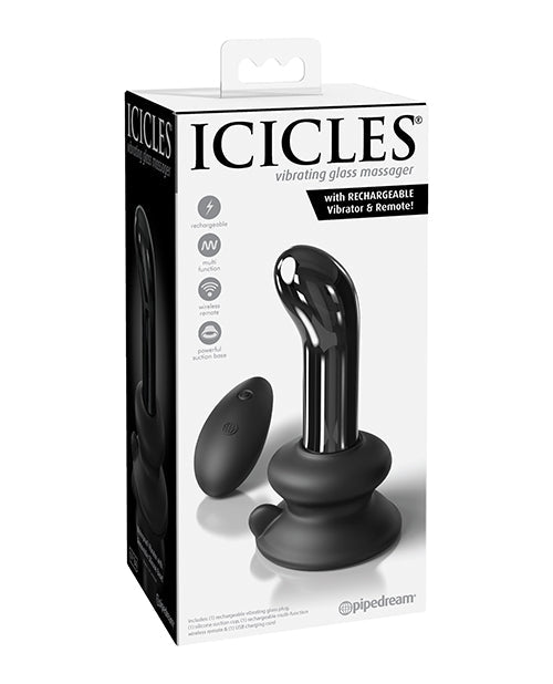 Carámbanos n.º 84 Vibrador anal de vidrio soplado a mano con control remoto - Negro