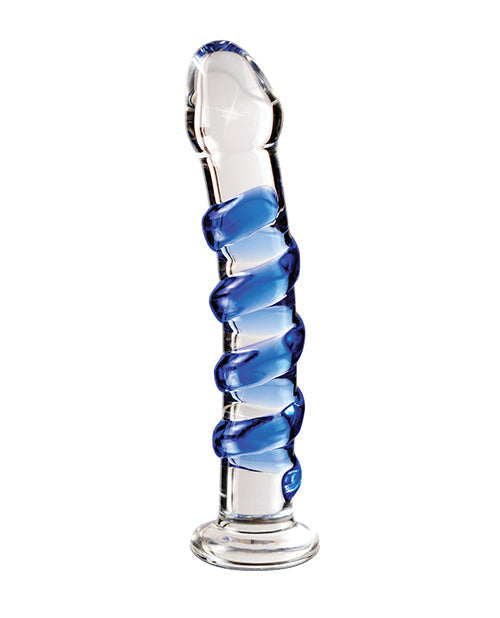 Dildo realista Icicles No 5 | Dildo masajeador de vidrio soplado a mano | Dildo grande azul transparente en espiral