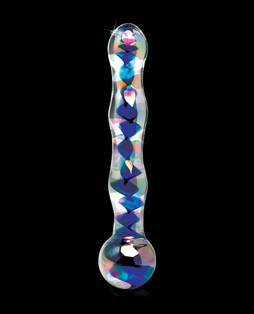 Carámbanos No 8 Dildo Realista | Dildo Masajeador de Cristal Soplado a Mano | Remolinos Azules Transparentes Dildo Grande de 7"