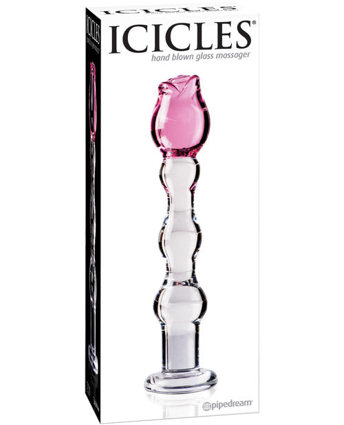 Dildo realista Icicles n.º 12 | Consolador masajeador de cristal soplado a mano | Consolador grande transparente con punta de rosa
