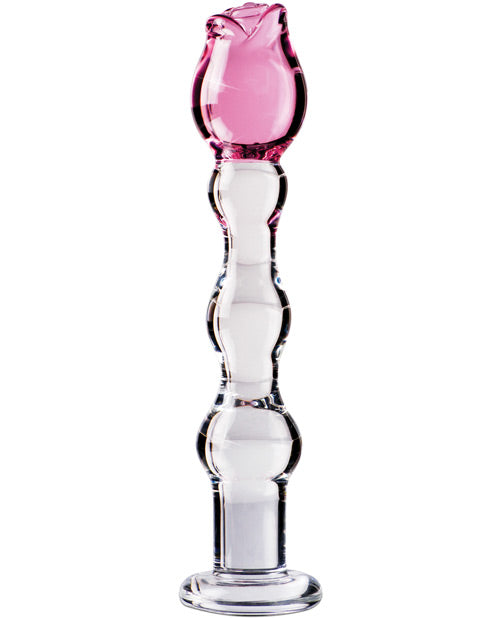 Dildo realista Icicles n.º 12 | Consolador masajeador de cristal soplado a mano | Consolador grande transparente con punta de rosa