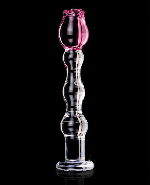 Dildo realista Icicles n.º 12 | Consolador masajeador de cristal soplado a mano | Consolador grande transparente con punta de rosa