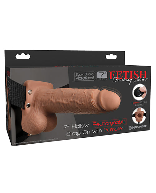 Serie Fantasía Fetichista, 7" Dildo Hueco Recargable con Control Remoto - Bronceado