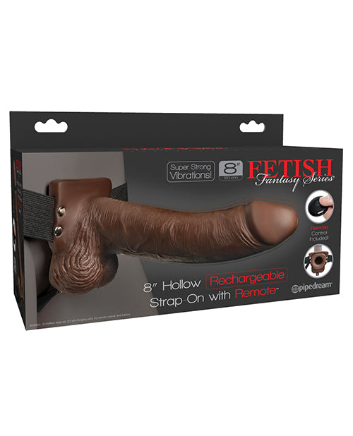 Arnés Recargable Hueco de 8" de la serie Fetish Fantasy con Control Remoto - Marrón