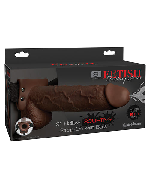 Fetish Fantasy Series 9" Hollow Squirting Strap On - Brown