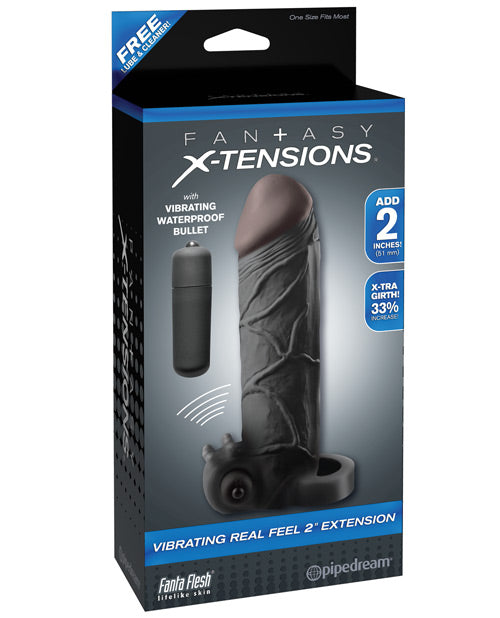 Rallonge vibrante Fantasy X-tensions Real Feel 5 cm avec sangle testiculaire - Noir