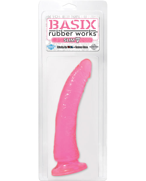 Basix Rubber Works Grand gode | Grand gode fin rose de 7 pouces | Gode à ventouse | Meilleur gode