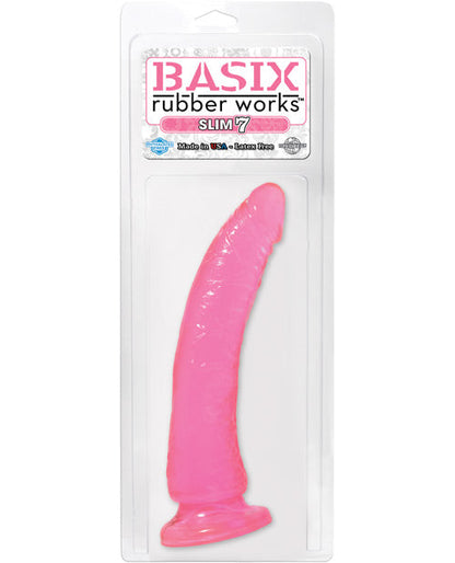 Basix Rubber Works Grand gode | Grand gode fin rose de 7 pouces | Gode à ventouse | Meilleur gode