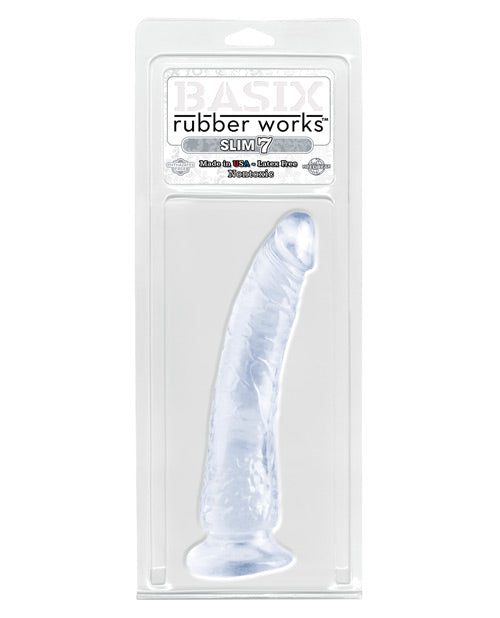Basix Rubber Works Grand gode | Grand gode fin et transparent de 17,8 cm | Gode à ventouse | Meilleur gode
