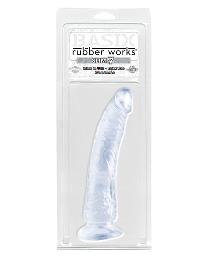 Basix Rubber Works Grand gode | Grand gode fin et transparent de 17,8 cm | Gode à ventouse | Meilleur gode