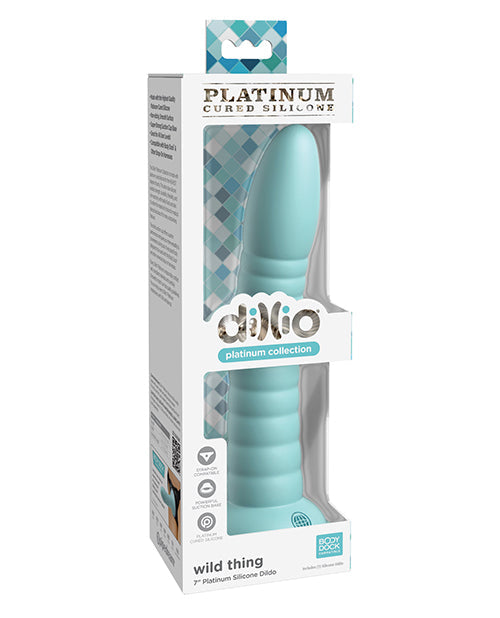 Grand gode en platine Dillio | Grand gode de 17,8 cm | Gode en silicone Wild Thing | Gode ventouse sarcelle