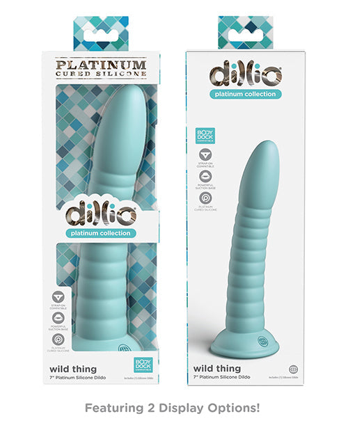 Grand gode en platine Dillio | Grand gode de 17,8 cm | Gode en silicone Wild Thing | Gode ventouse sarcelle