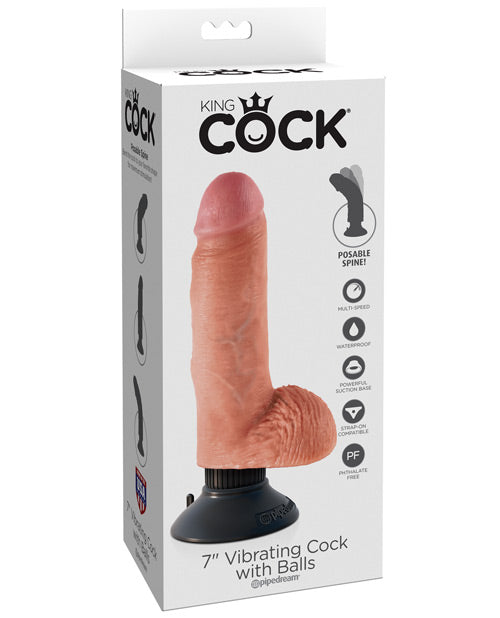 King Cock 7" gros gode | Gode vibrant avec des testicules | Gode ventouse couleur chair | Grand gode