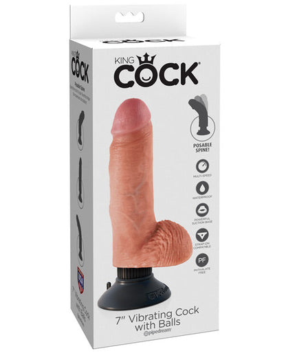 King Cock 7" gros gode | Gode vibrant avec des testicules | Gode ventouse couleur chair | Grand gode