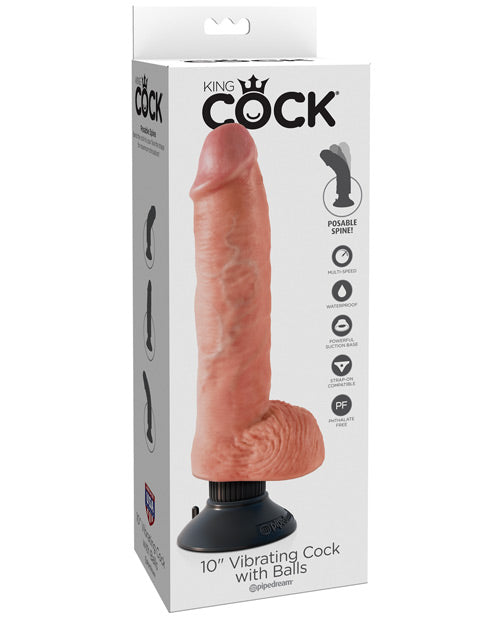 King Cock Gros gode 25 cm | Godemichet vibrant couleur chair avec testicules | Godemichet à ventouse | Grand gode