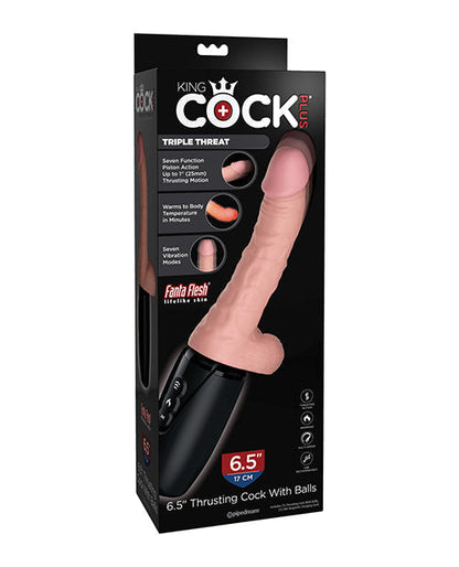 Pene de triple amenaza King Cock Plus con función de empuje, calentamiento y vibración de 16,5 cm