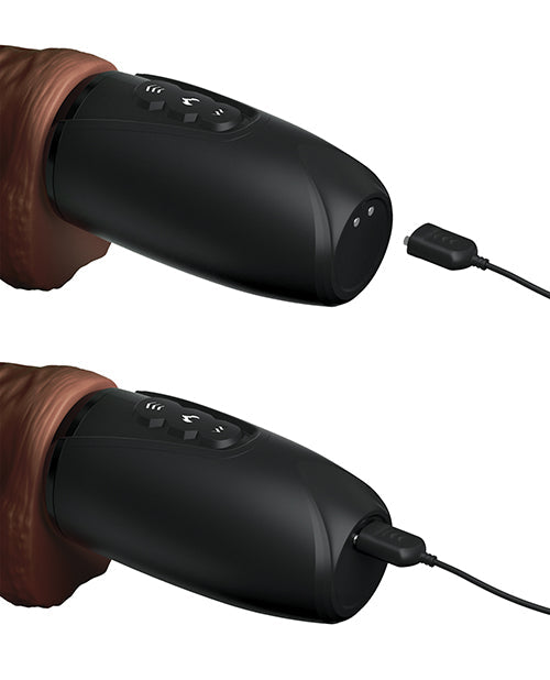 King Cock Plus Pene de 7.5" con Triple Amenaza de Empuje, Calentamiento y Vibración - Marrón