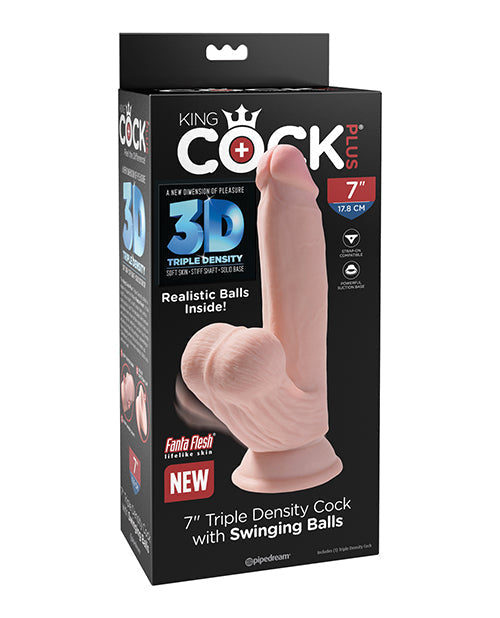 Dildo con ventosa King Cock Plus | Dildo grande de 7" de triple densidad color marfil con testículos oscilantes