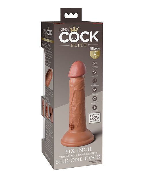 King Cock Elite Pene Vibrador de Doble Densidad de Silicona de 6" - Color Piel