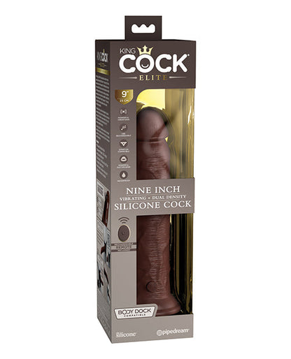 King Cock Elite Pene Vibrador de Silicona de Doble Densidad de 23 cm con Control Remoto - Marrón