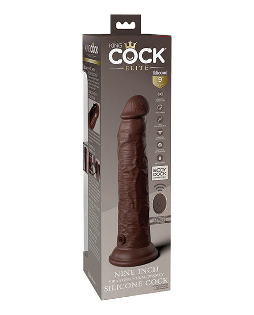 King Cock Elite Pene Vibrador de Silicona de Doble Densidad de 23 cm con Control Remoto - Marrón