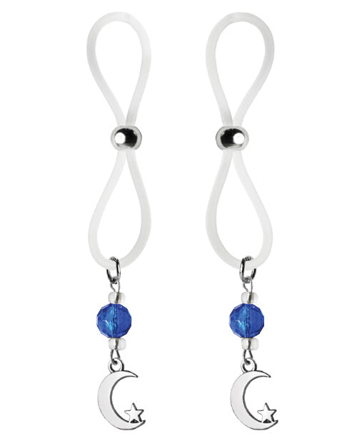 Bijoux de Nip Nipple Halos Breloque Lune et Étoile - Bleu/Transparent