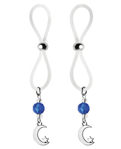 Bijoux de Nip Nipple Halos Breloque Lune et Étoile - Bleu/Transparent