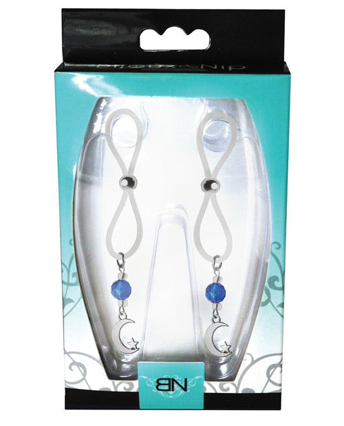 Bijoux de Nip Nipple Halos Breloque Lune et Étoile - Bleu/Transparent