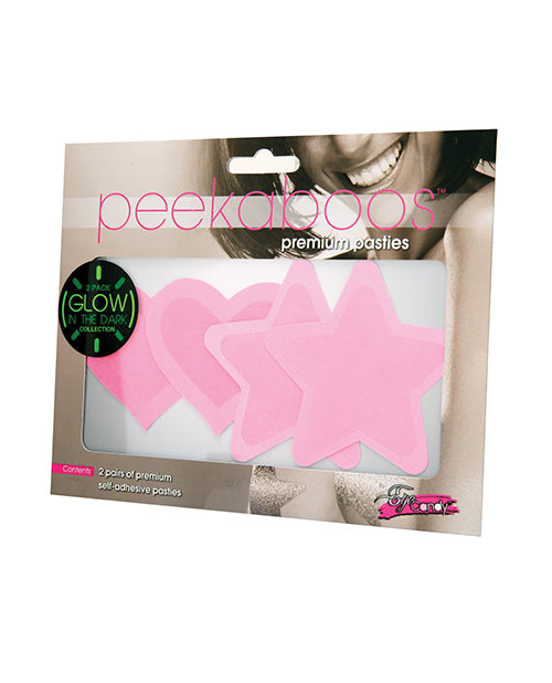Cache-cache cœurs et étoiles phosphorescents – Rose vif 2 paires