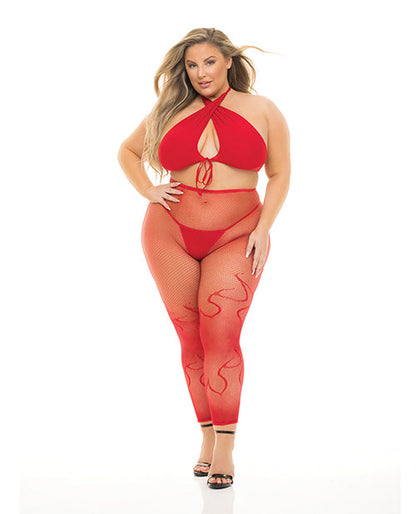 Conjunto de lencería halter rojo infernal talla grande