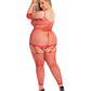 Collant résille rouge QN pour la tête, avec rouge à lèvres rose