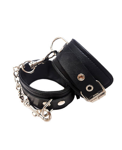 Menottes de poignet en cuir végan Rouge Fetish Play - Noir