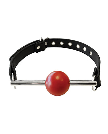 Bâillon boule en cuir rouge avec tige en acier inoxydable et boule amovible - Noir avec rouge
