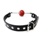 Bâillon boule en cuir rouge avec tige en acier inoxydable et boule amovible - Noir avec rouge