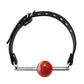 Bâillon boule en cuir rouge avec tige en acier inoxydable et boule amovible - Noir avec rouge