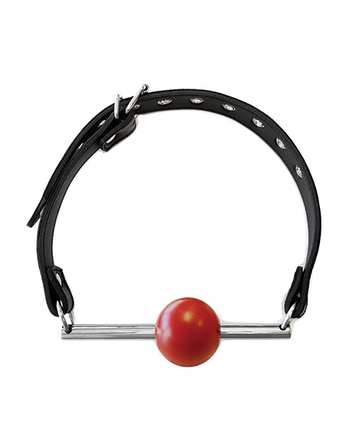 Bâillon boule en cuir rouge avec tige en acier inoxydable et boule amovible - Noir avec rouge