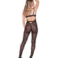 Combinaison moulante sans manches en dentelle extensible Chantilly avec garniture en satin noire TP/P