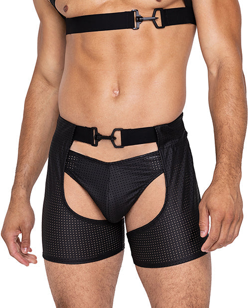 Chaps Master con cierre de gancho y anilla y abertura trasera (tanga no incluida) - Negro SM