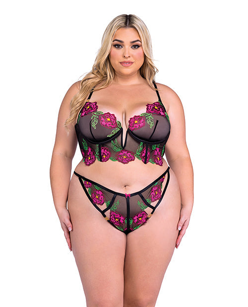 Soutien-gorge sans armature et string Peony Paradise – Noir 2TG