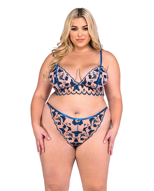 Soutien-gorge et culotte brodés Butterfly Beauty - Bleu 2X