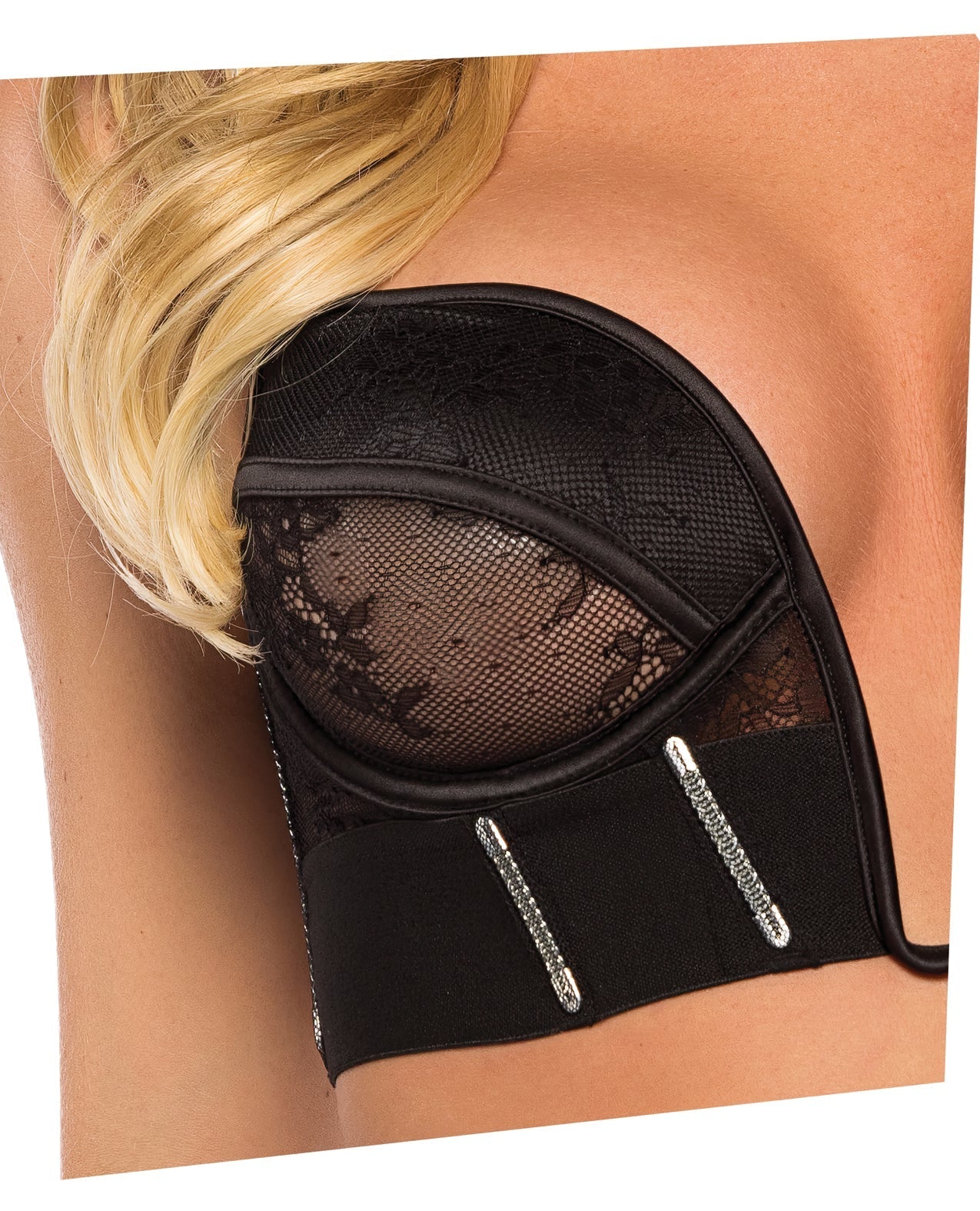 Conjunto de Bustier de Encaje y Satén Belle Noir Chantilly de 2 Piezas - Negro MD