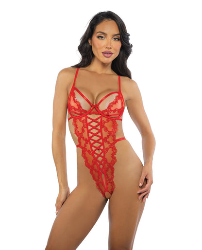 Teddy de encaje bordado Corazón barroco - Rojo P/M