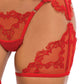 Ensemble 3 pièces de jambières en dentelle brodée Baroque Heart - Rouge TG